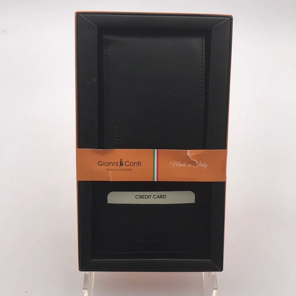 Gianni Conti Pebbled Black Leather Wallet and Card Holder Set